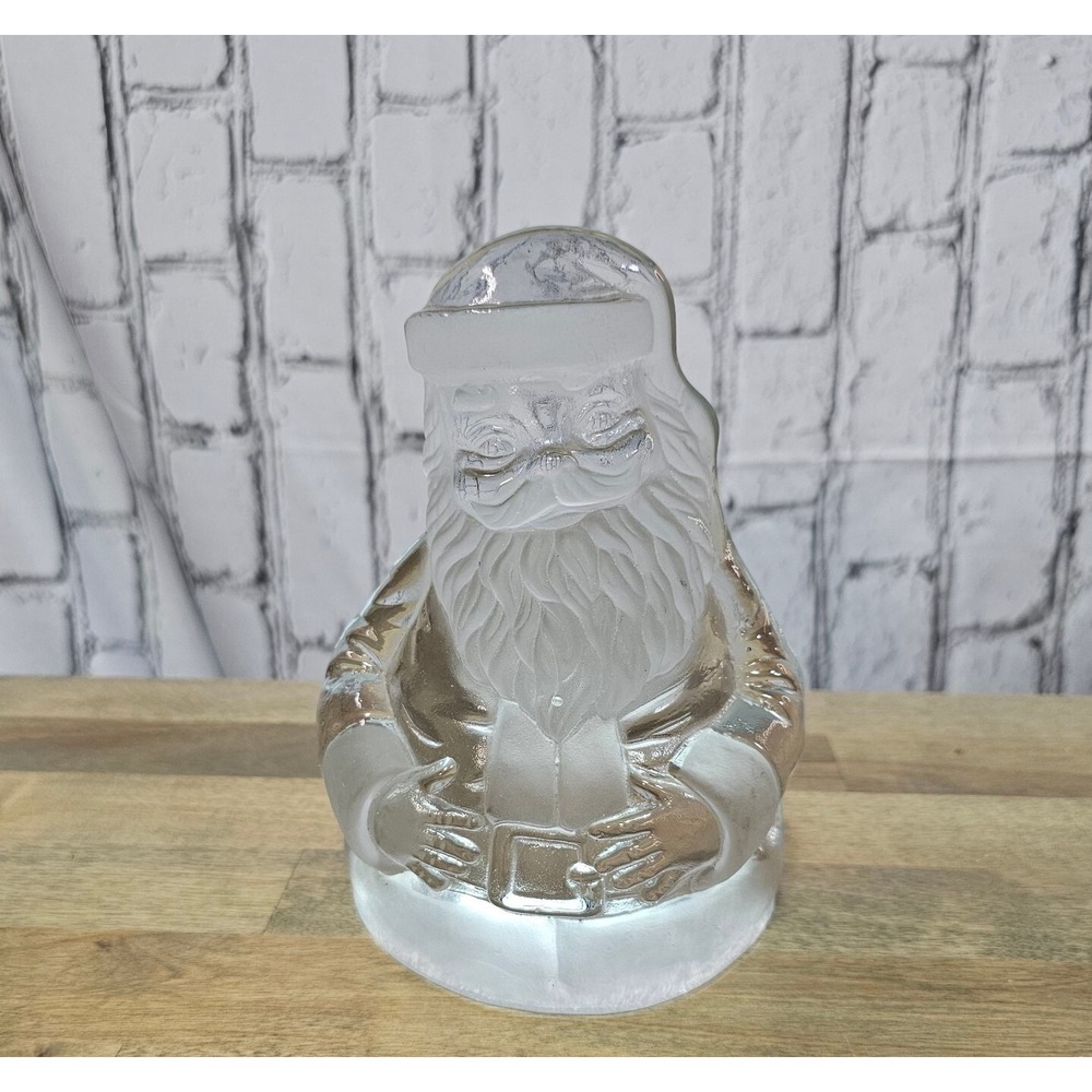Viking Vintage Glass Santa Paperweight, Frosted & Clear With Original Sticker